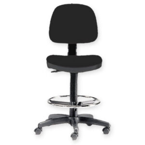 Taburete médico con respaldo y anillo | Asiento acolchado de polipiel ignífuga, altura regulable 60-86 cm, base de plástico con 5 ruedas y anillo cromado | GIMA (Ref. GM45220)