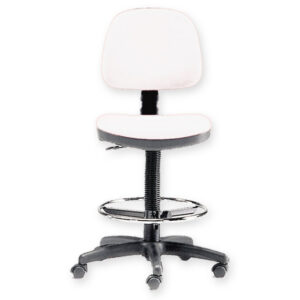 Taburete médico con respaldo y anillo | Asiento acolchado de polipiel ignífuga, altura regulable 60-86 cm, base de plástico con 5 ruedas y anillo cromado | GIMA (Ref. GM45220)