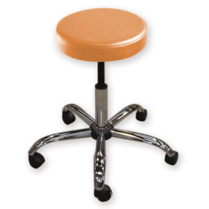 Taburete médico giratorio con asiento acolchado de piel sintética ignífuga | Altura regulable 47–57 cm, Ø 33 cm, base metálica con 5 ruedas, color albaricoque | Ref. GIMA 45205