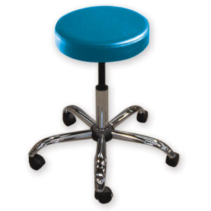 Taburete Médico Giratorio GIMA STOOL 2 Azul – Asiento Acolchado Ignífugo Ø 33 cm, Altura Regulable 47-57 cm y Base Metálica con 5 Ruedas (Ref. 45201)