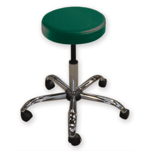 Taburete médico giratorio STOOL 4 color verde | GIMA – Asiento acolchado ignífugo Ø 33 cm, altura regulable 47-57 cm, base metálica con 5 ruedas | Ref. 45203