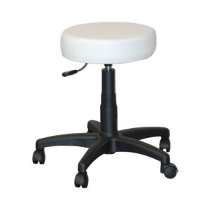 Taburete Médico Regulable en Altura con Asiento Acolchado de Piel Sintética Ø 36 cm | Altura 46-60 cm, Base de Plástico con 5 Ruedas de Ø 50 mm y Carga Máxima 150 kg | GIMA Ref. GM45210