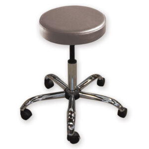 Taburete médico STOOL 3 en gris de GIMA | Asiento acolchado de polipiel ignífuga Ø 33 cm, altura regulable de 47 a 57 cm y base metálica con 5 ruedas | Ref. 45202