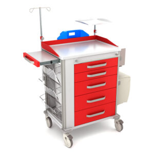 Medical cart VITAL series – reanimation verison (RVIT) type: RVIT-50 RVIT-5LL-B(KO)S(KO)F(KO)P(KO)-3000-K12.3-W