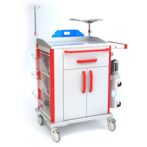 Medical cart VITAL series – reanimation verison (RVIT) type: RVIT-40 RVIT-1DLR-B(ABS3)S(ST)F(ST)P(ABS3)-0000-K12.3-W