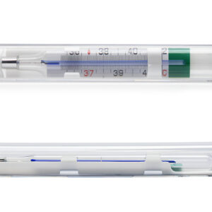 Termómetro Clínico de Vidrio sin Mercurio Geratherm Classic+ (GIMA 25532) | Galinstan, Estuche con Lente de Aumento y Expositor de 24 uds. – Multilingüe Europa Occidental