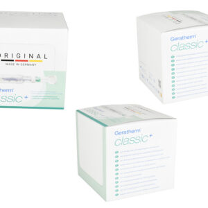 Termómetro Clínico de Vidrio sin Mercurio Geratherm Classic+ (GIMA 25532) | Galinstan, Estuche con Lente de Aumento y Expositor de 24 uds. – Multilingüe Europa Occidental