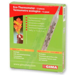 Termómetro Clínico Ecológico de Galio GIMA – Sin mercurio, estructura de vidrio, lectura analógica, caja de 12 unidades · Ref. 25551