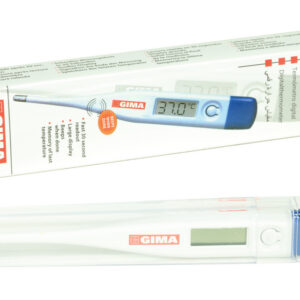 Termómetro digital clínico GIMA °C · Lectura en 30 segundos, rango 32,0–42,9 °C, precisión ±0,1 °C · Ref. 25559 · Expositor de mostrador de 36 uds.