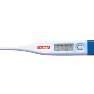 Termómetro digital clínico GIMA °C · Lectura en 30 segundos, rango 32,0–42,9 °C, precisión ±0,1 °C · Ref. 25559 · Expositor de mostrador de 36 uds.