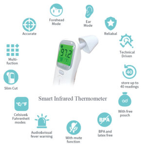 Termómetro infrarrojo Bluetooth de frente y oído GIMA – 3 en 1 (frente, oído, objeto y líquido) · Ref. 25615