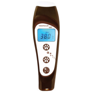 Termómetro infrarrojo veterinario sin contacto VisioFocus Vet con Bluetooth (Ref. GIMA 80457) | Medición corporal 32–43,5 °C y general 1–80 °C, con puntería óptica y app móvil