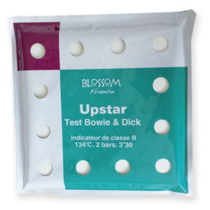 Test Bowie & Dick UPSTAR Listo para Usar – Paquete de Prueba de Penetración de Vapor para Autoclaves (134 °C / 3 min 30 s) – Indicador Químico de un Solo Uso (Ref. 35853 – GIMA)