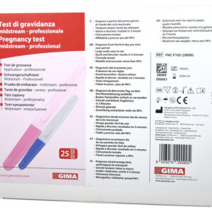Test de Embarazo GIMA Profesional – Detección de hCG en Orina 20 mUI/ml | Formato Midstream, Tira y Casete | Ref. GM29090 / GM29091 / GM29092