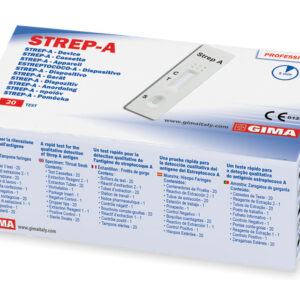 Test Rápido de Estreptococo A (Strep A / Streptococcus pyogenes) en Cassette y Tira GIMA – Caja de 20 Tests – Ref. GM24520