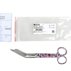 Tijeras para vendas de acero inoxidable 18 cm GIMA | Tijeras de enfermería con recubrimiento de polvo, modelo Bubbles y Caterpillar (Ref. GM20492 / GM20494)