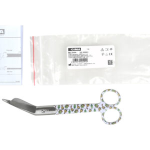 Tijeras para vendas de acero inoxidable 18 cm GIMA | Tijeras de enfermería con recubrimiento de polvo, modelo Bubbles y Caterpillar (Ref. GM20492 / GM20494)