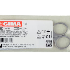 Tijeras Quirúrgicas de Acero Inoxidable GIMA – Rectas y Curvas, Punta Roma/Afilada, de 11,5 a 20 cm (Refs. GM26725–GM26895)