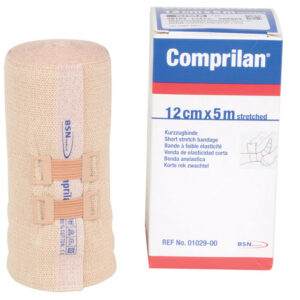 Venda Compresiva COMPRILAN® de Baja Elasticidad 5 m x 12 cm, 100% Algodón, Sin Látex – Ref. GIMA 59153 / BSN 01029-00