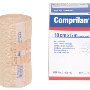 Venda compresiva corto estirable COMPRILAN® 5 m x 10 cm – Algodón 100 %, color carne, sin látex (Ref. GIMA 59152 / BSN 01028-00)