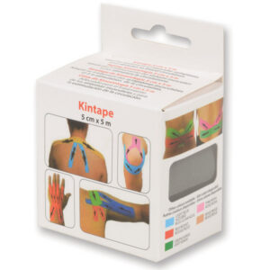 Venda elástica adhesiva de taping neuromuscular GIMA Kinesiology Tape 5 m x 5 cm – Negro (Ref. GM34745)